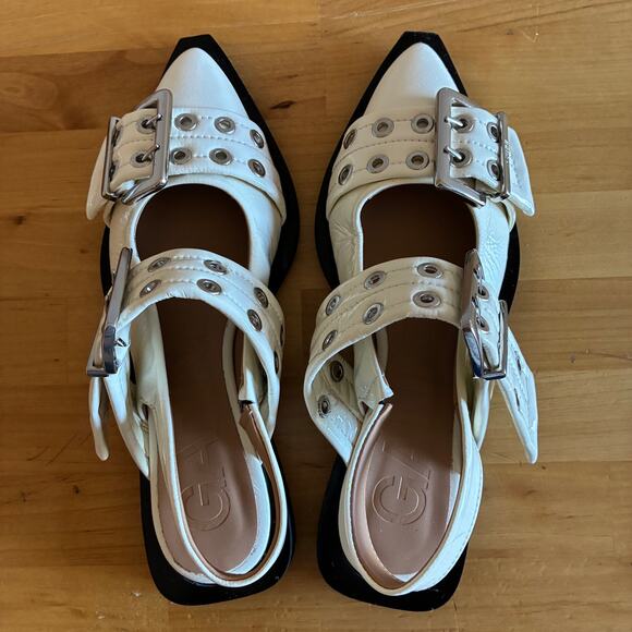 Ganni Feminine Buckle-Strap Ballerina Flats in Ivory / Egret, Size 6 - Picture 3 of 8